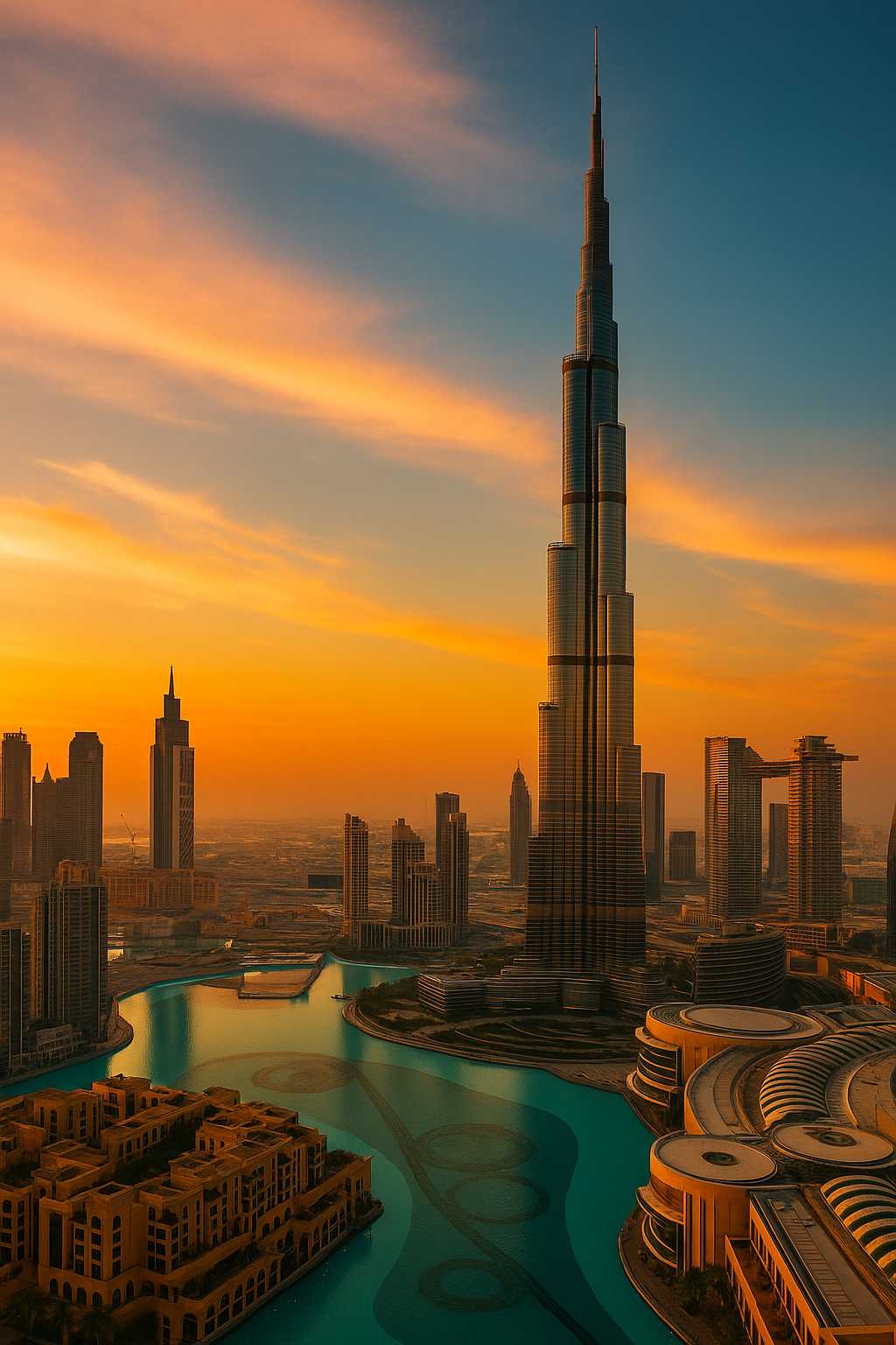 Dubai skyline with Burj Khalifa – cheap flights from London